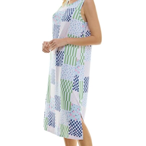 BOHO Patchwork Style Roudelain Printed Sleeveless Nightgown Ditsy Check NWT - Picture 2 of 7